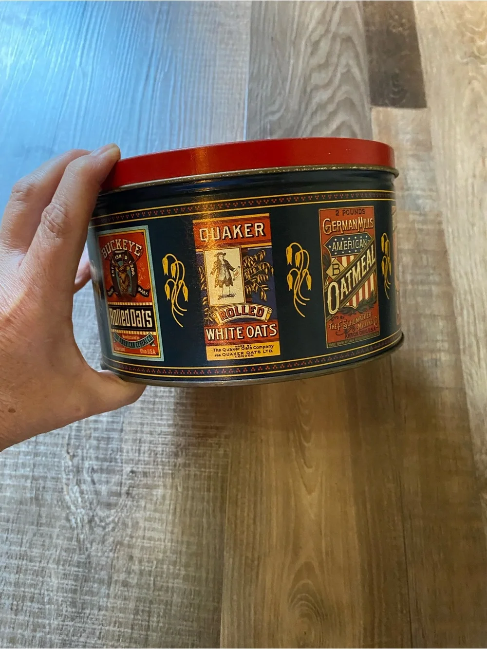 Source Unknown Quaker Oats Red and Yellow Tin Storage Canister